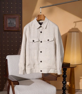 意式老钱风26春夏新款双口袋纯亚麻衬衫翻领外套男士休闲夹克上衣