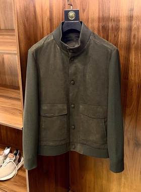 老钱风男装25秋冬新款立领羊毛针织拼接鹿皮绒商务休闲夹克外套男