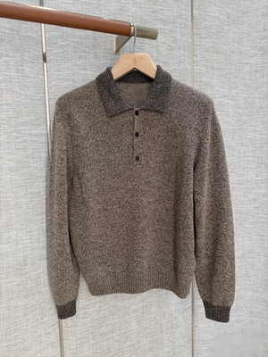 13700 LP版老钱风男装秋冬新款轻奢100%羊毛翻领针织衫毛衣男