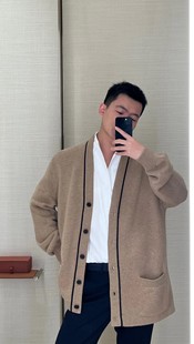 简约宽松撞色门襟毛衣针织开衫 新款 男女上衣 老钱风男装 28300版