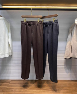 空气层绵羊毛混纺松紧腰直筒休闲裤 老钱风男款 秋冬商务休闲时装