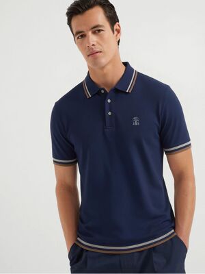 意式，男装26夏季新款徽章刺绣撞色条纹翻领短袖男士休闲POLO衫