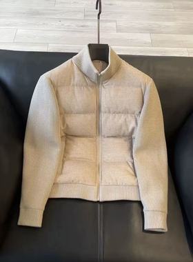 老钱风男装25秋冬新款时尚保暖纯色男士休闲针织拼接羽绒服外套