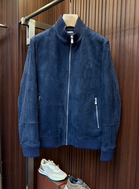 BC版意式老钱风秋冬新款轻奢麂皮绒男士休闲羽绒服翻领夹克外套