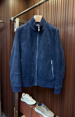 BC版意式老钱风秋冬新款轻奢麂皮绒男士休闲羽绒服翻领夹克外套