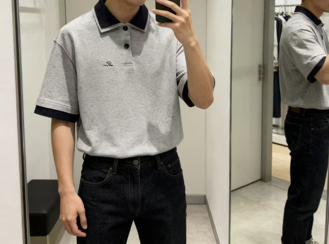 意式「撞色针织领」老钱风海鸥领短袖polo衫男夏季宽松翻领T恤