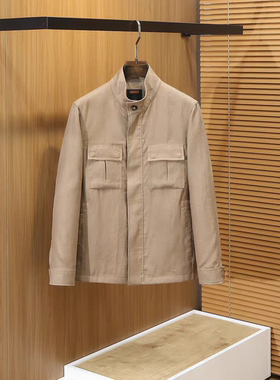 意式ZZ轻奢老钱风2026春夏新款商务休闲100%亚麻立领工装薄外套