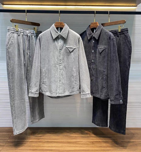 老钱风男款秋冬三角标口袋灯芯绒衬衫款夹克抽绳松紧腰直筒休闲裤