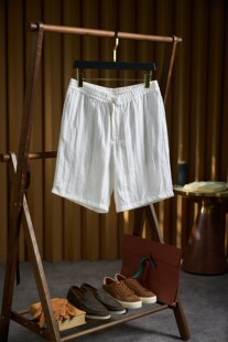 意式老钱风亚麻短裤男款夏季五分中裤男士英伦复古宽松休闲沙滩裤