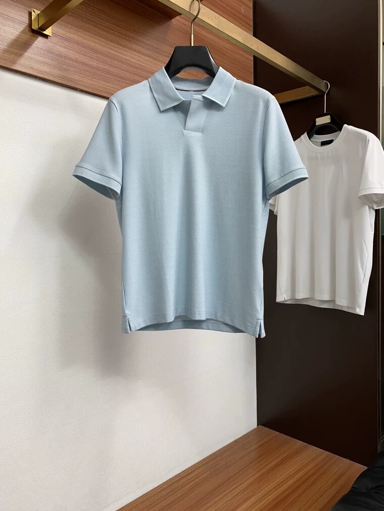 意式老钱风男装夏季简约纯色徽章男士商务舒适休闲短袖翻领POLO衫