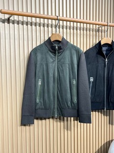 意式TF针织面料鹿皮绒拼接立领羽绒服夹克男士经典时尚拉链外套