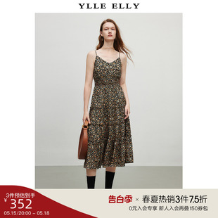 艺术印花雪纺连衣裙女 YLLE 碎花吊带裙2024夏季 ELLY时尚 新款 法式