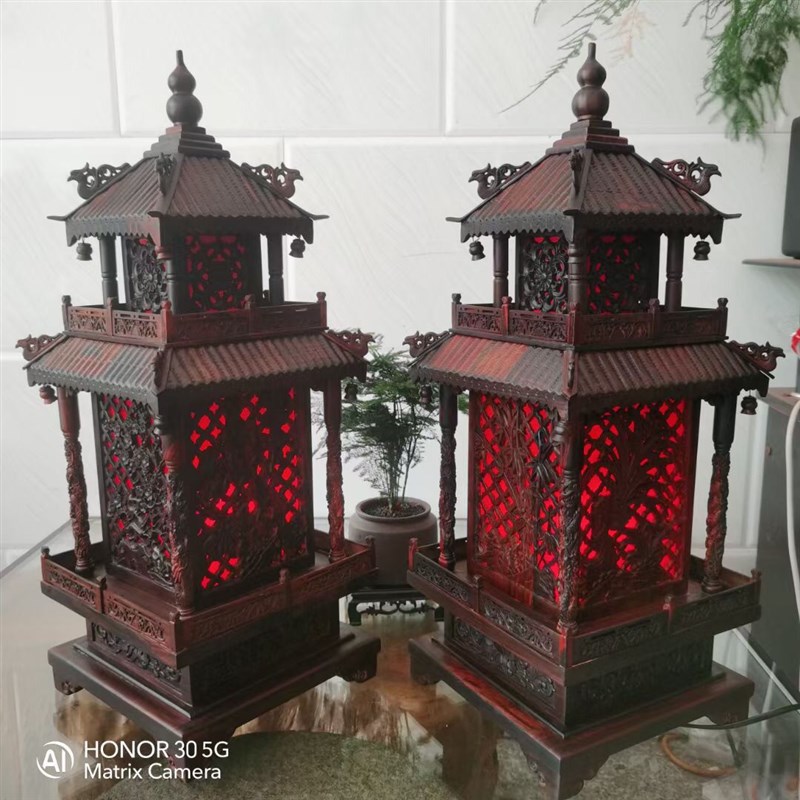 老挝大红酸枝宫灯落地灯台灯家居商务酒店装饰灯摆件古典红木工艺