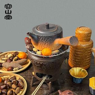 老式 容山堂围炉煮茶烤茶铸铁炭炉煮茶壶套装 炭火炉家用室内煮茶炉