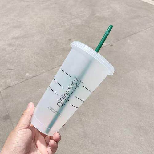 1pcs Cold Drink Change Color Straw Mugs with Lid Logo Coffee