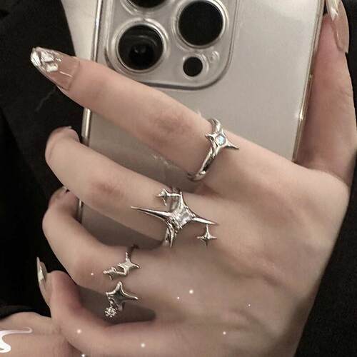 Star-studded couple rings芒星情侣关节戒锆石肌理戒指时尚指环