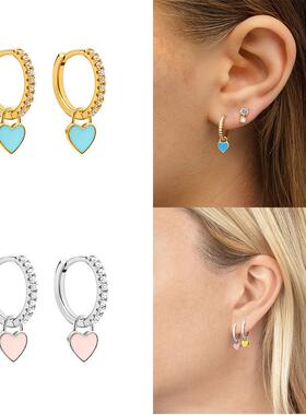 BOAKO Silver Plating Hoop Earrings With Cute Candy Neon Colo