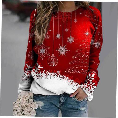 Women'S Casual Fashion Christmas Print Long Sleeve O