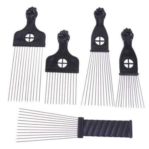 Black Fist Afro Metal Comb African Hair Pik Comb Brush Salon