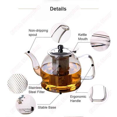 Glass Teapot with Removable Infuser Stovetop Safe Tea Kettle
