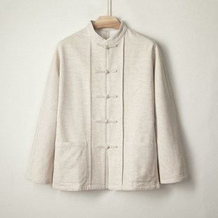 加绒复古唐装 上衣保暖打底衫 衬衫 休闲立领盘扣中山装 中式 秋冬男装