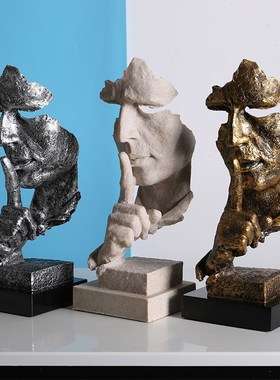 沉默是金北欧复古装饰工艺品树脂艺术品家居客厅酒柜摆件摄影道具