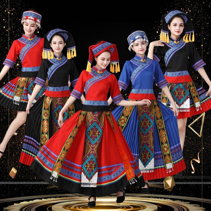 成人女纳西族表演服56个少数民族传统特色舞蹈服舞台合唱演出服装