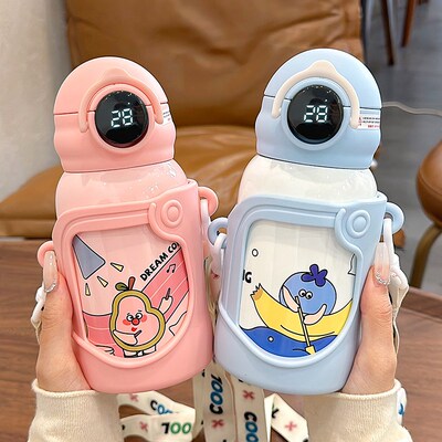 智能显温儿童保温杯男女孩上学水杯带杯套幼儿园专用吸管杯子水壶