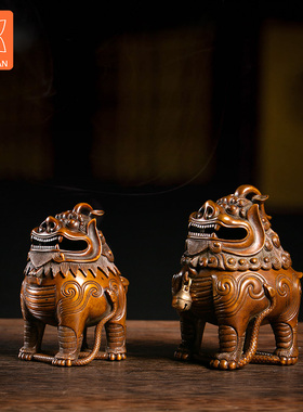 庆松堂苏工铜炉名家胡庆松制紫铜小甪端熏香炉复古手工炉文房摆件