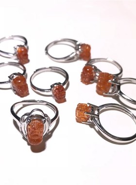 天然金太阳石貔貅戒指金草莓晶创意简约女款戒指七夕情人节礼物