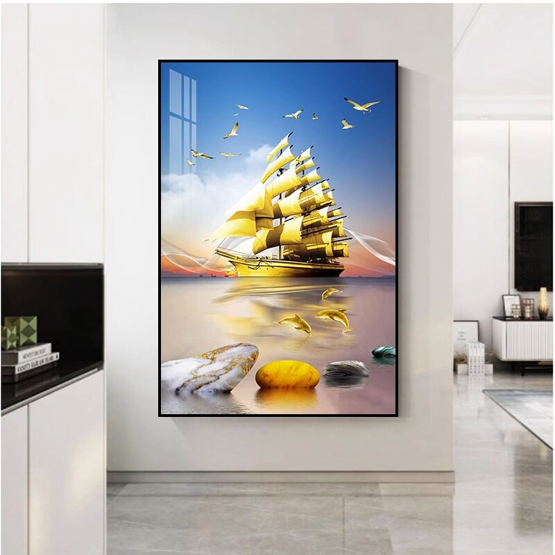 入户进门墙画现代简约正对门玄关装饰画走廊过道挂画新款竖版壁画图片