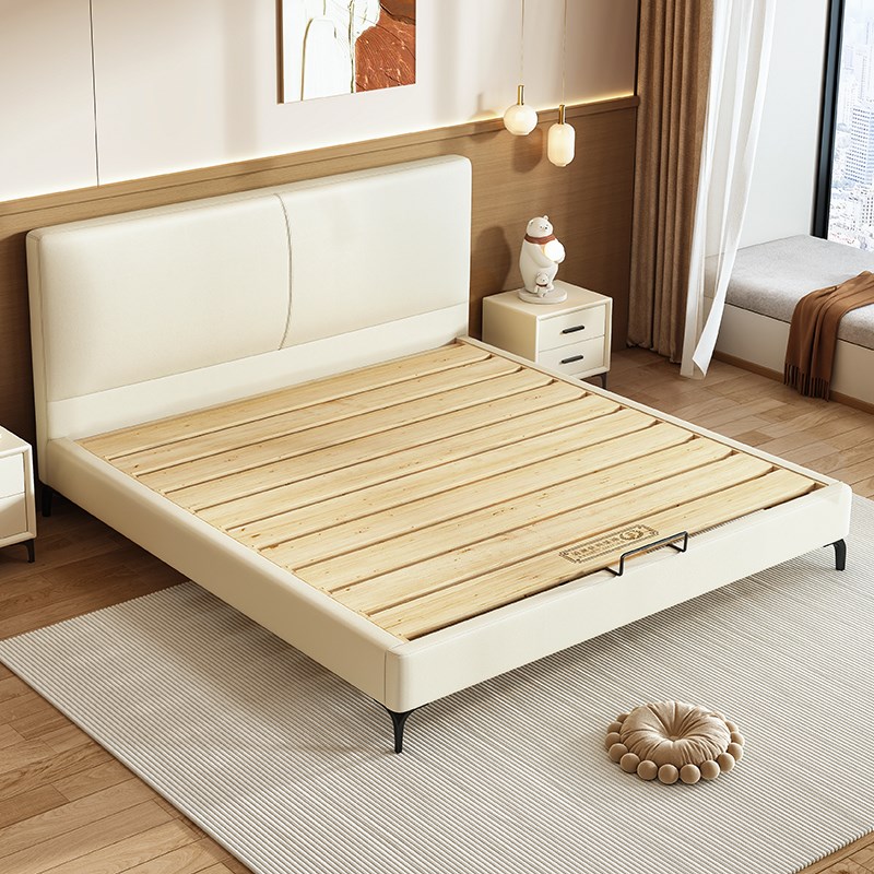 奶油风全实木薄床头床现代简约小户型燕尾榫加厚双人床支持定制