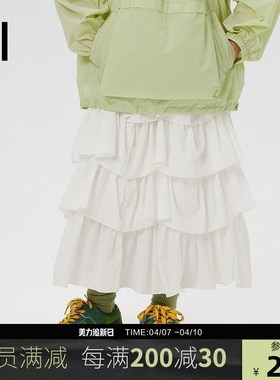 ei童装女童半身裙蛋糕裙2025春装新款白色潮流百搭高腰A字裙