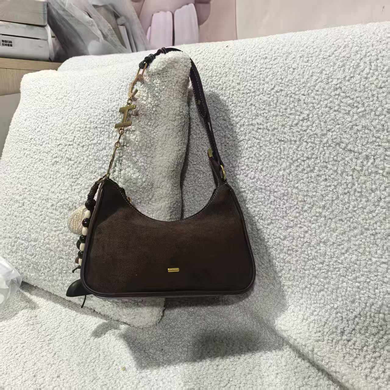 磨砂真皮枫色香榭腋下包包女秋冬红色婚包单肩斜挎包