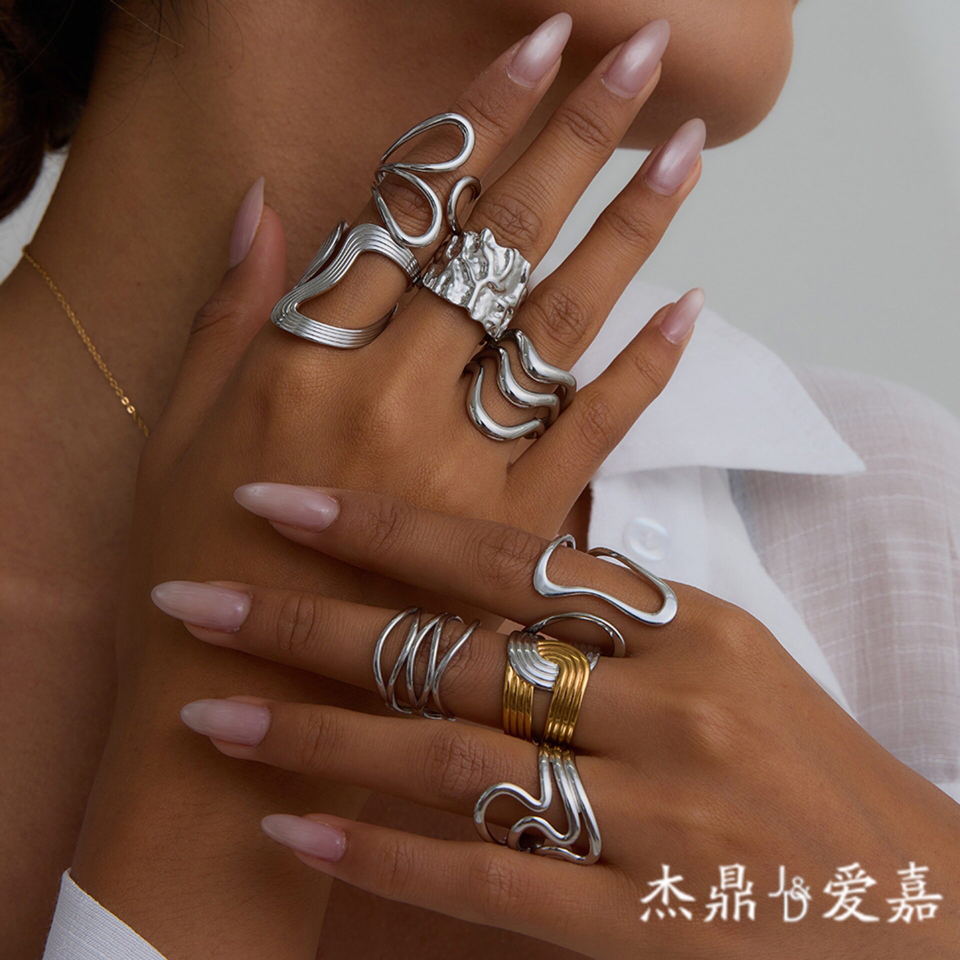杰鼎欧美戒指钛钢不掉色首饰轻奢感指环不锈钢饰品跨境rings