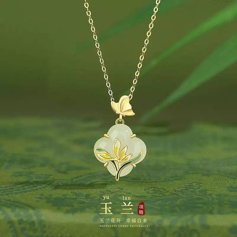玉兰花项链新中式轻奢小众感送妈妈女友锁骨链母亲节礼物