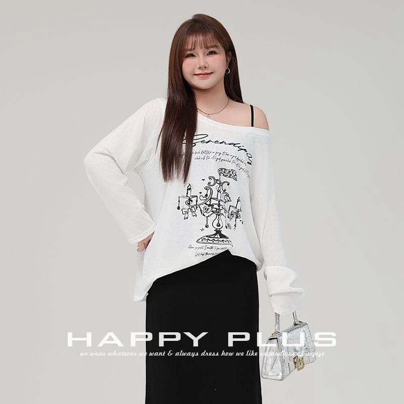 HAPPYHUT雪花棉斜肩涂鸦印花长袖T恤9183休闲棉质印花T恤内搭上衣