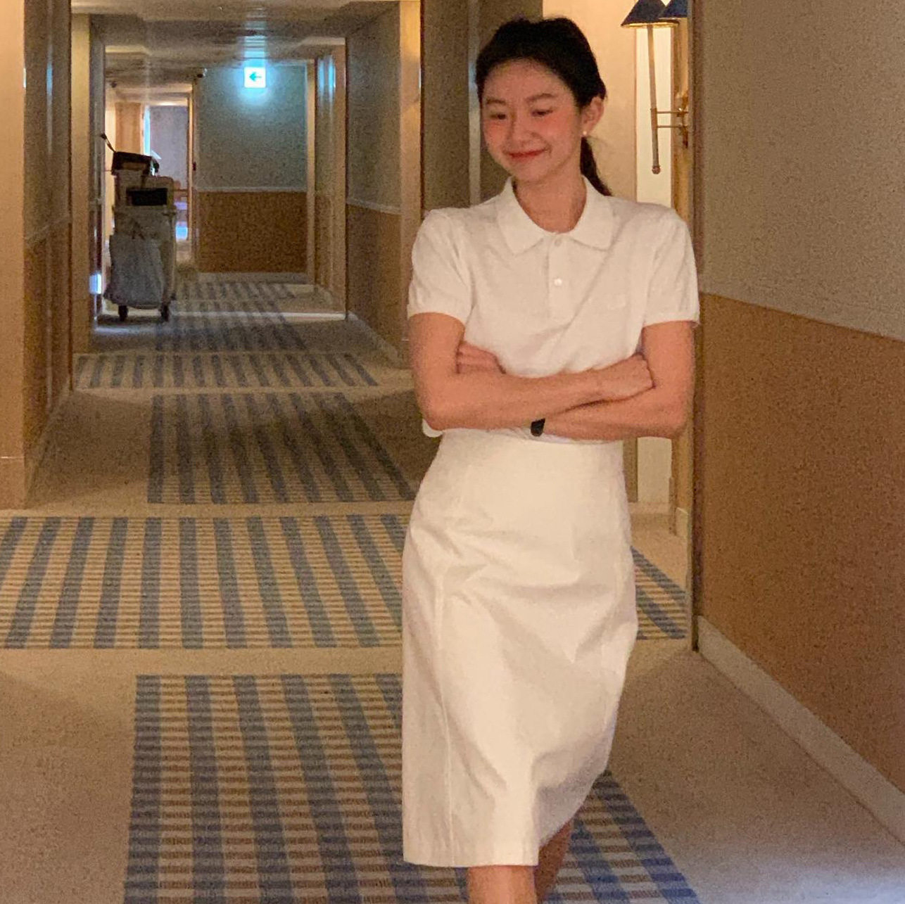 夏季新款白色短袖翻领胸前字母刺绣POLO衫女士针织纯色上衣休闲棉