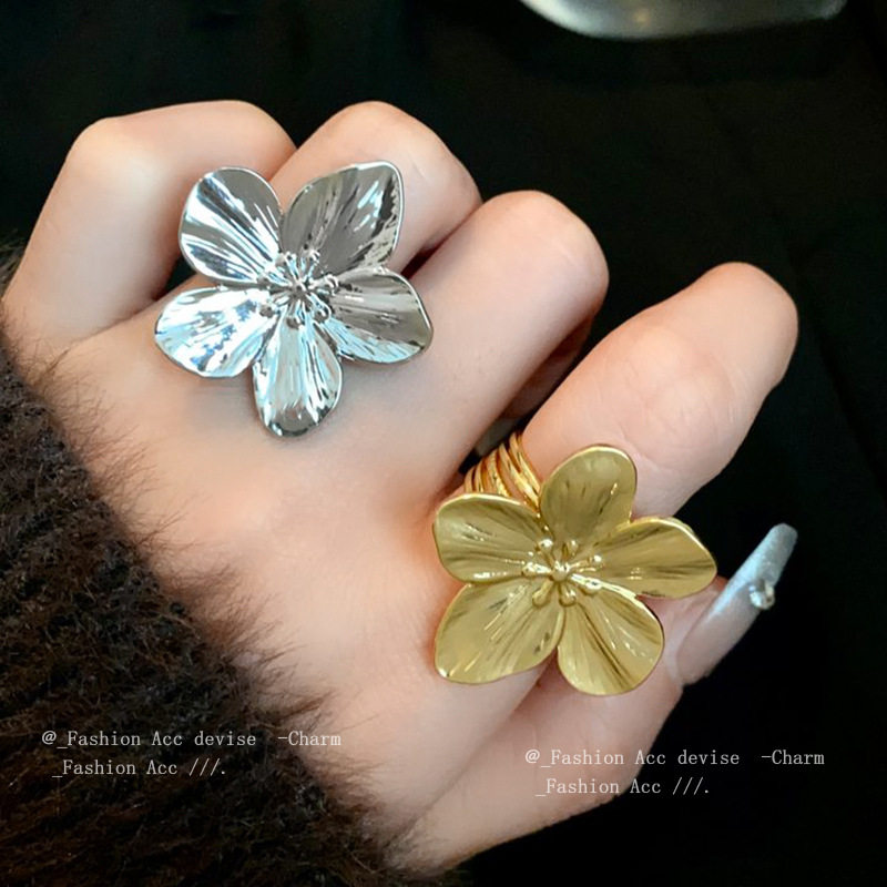 真金电镀花朵开口戒指小众夸张设计感食指戒个性时尚百搭手饰