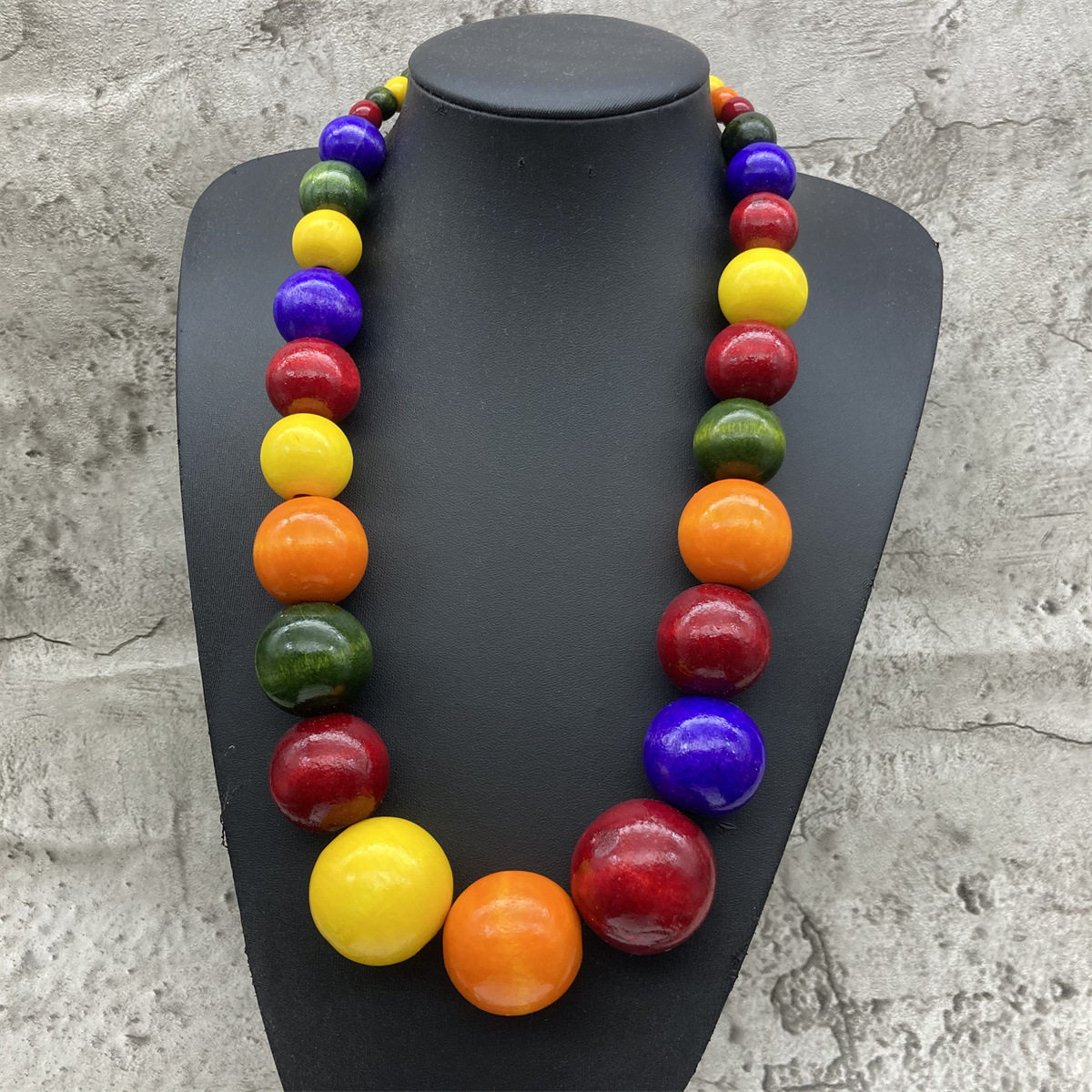 欧美跨境木质彩色圆珠大项链复古夸张非洲亚马逊爆款项坠necklace
