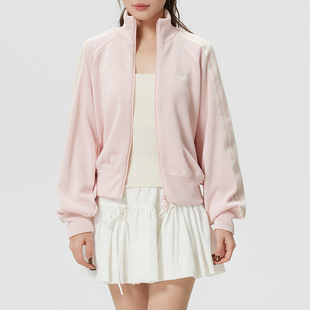 阿迪达斯三叶草女装粉色立领开衫外套26春季新款针织运动服KQ5489