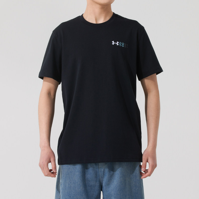 UA安德玛短袖男装夏季黑色简约运动服健身训练服舒适透气T恤