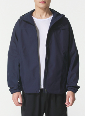 阿迪达斯蓝色加绒外套男春季新款运动服男士正品连帽防风保暖夹克