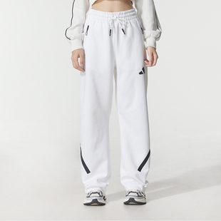 阿迪达斯adidas女裤白色直筒长裤子25新款宽松运动裤休闲裤JJ4747