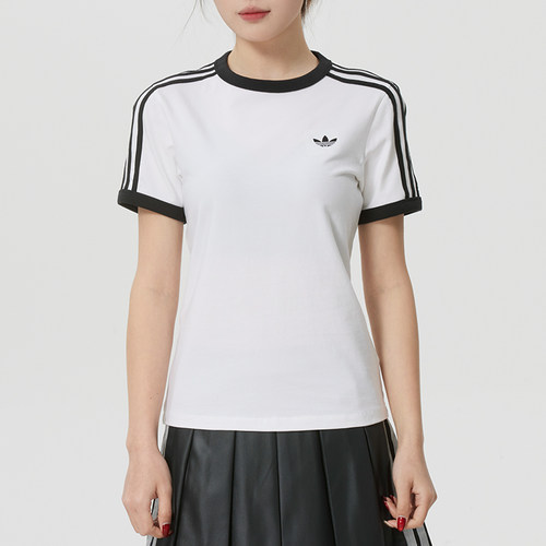 阿迪达斯三叶草女装白色短袖T恤2026新款3S TEE SLIM运动服KD3683
