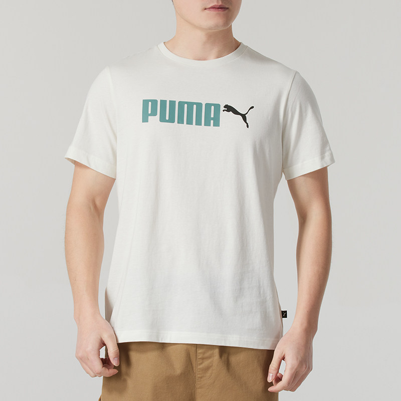 PUMA彪马运动T恤男冬季新款白色短袖休闲上衣五分袖纯半袖