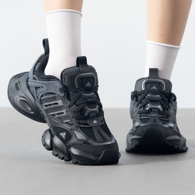 阿迪达斯男鞋女鞋「轻机甲鞋-赛博」XLG RUNNER DELUXE黑色老爹鞋