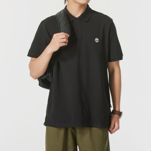 Timberland添柏岚POLO衫男夏季新款黑色运动短袖翻领商务休闲T恤