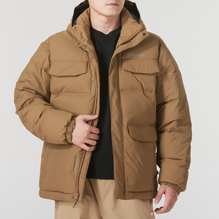 哥伦比亚卡其色保暖棉服男装冬季新款连帽运动服夹克外套棉衣