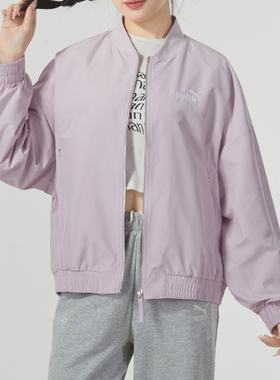 puma彪马卫衣女秋新款Style Jacket短款质感开衫卫衣紫色夹克外套